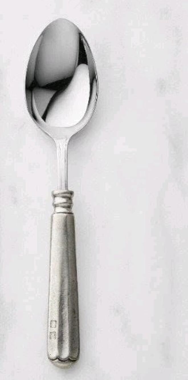 Williams Sonoma Alton Valpeltro Pewter Soup Spoon Stainless Steel 8" Italy